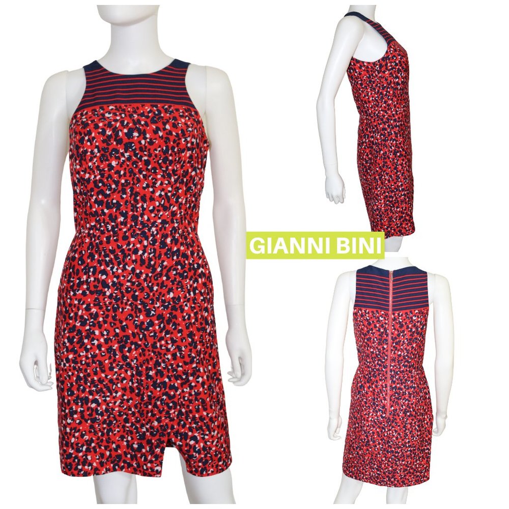 Gianni Bini Red Cheetah Print and Stripped Sheath Dress NWOT Size 4